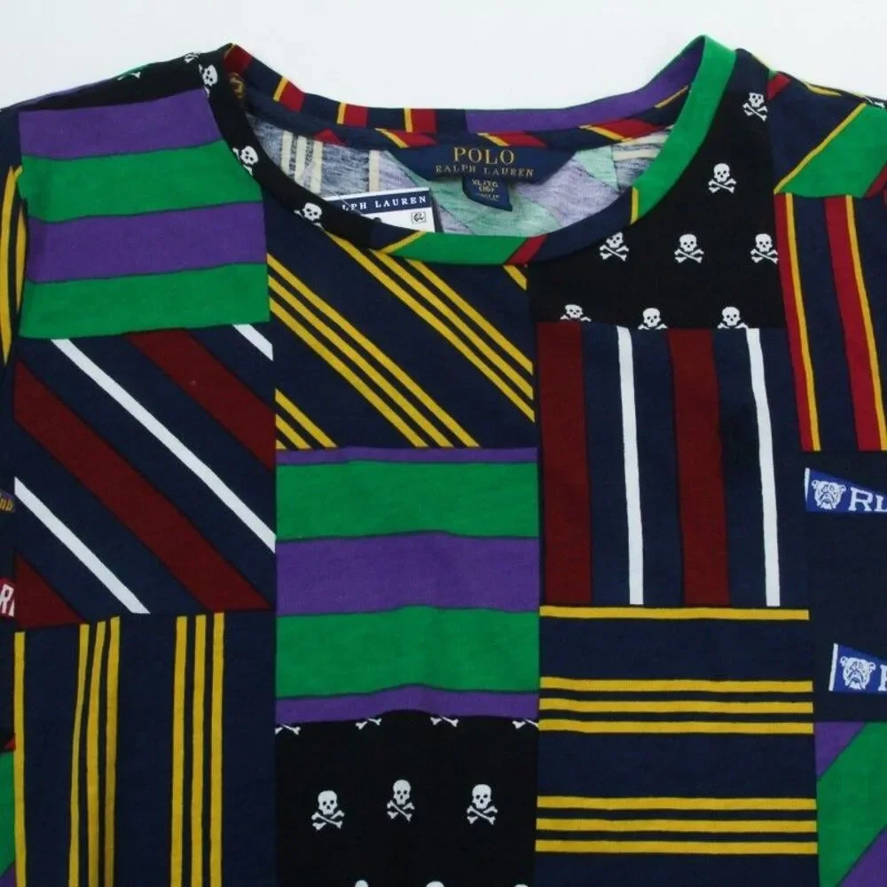 NWT Polo Ralph Lauren Girls XL 16 Dress Pennant Flag Patchwork Skull Drop Waist